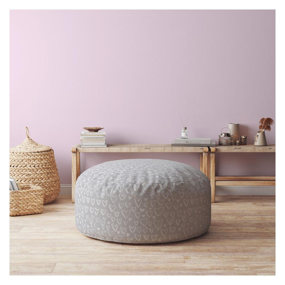 24" Gray Cotton Round Abstract Pouf Cover. Picture 4