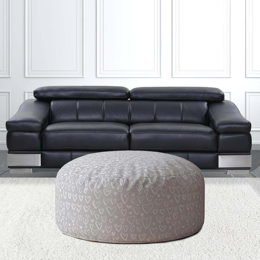 24" Gray Cotton Round Abstract Pouf Cover. Picture 2