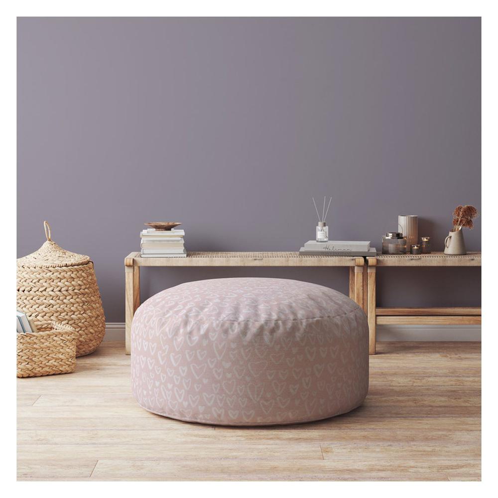 24" Pink Cotton Round Abstract Pouf Cover. Picture 4
