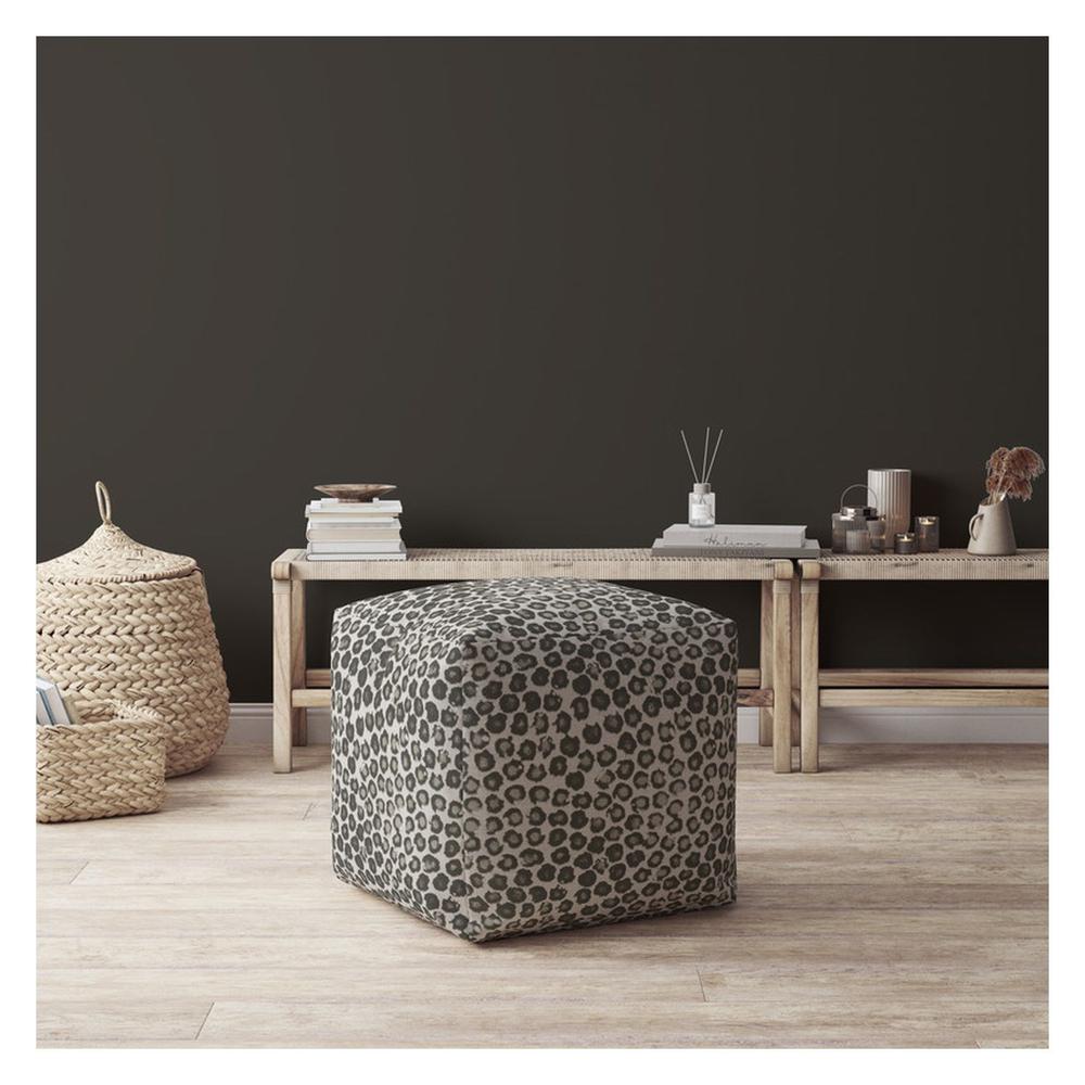 17" Beige Flax Abstract Pouf Cover. Picture 4