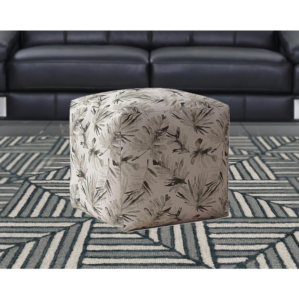 17" Beige Flax Floral Pouf Cover. Picture 2