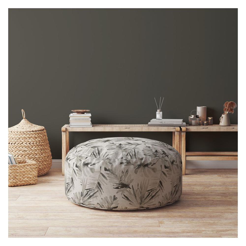 24" Beige Flax Round Floral Pouf Cover. Picture 4