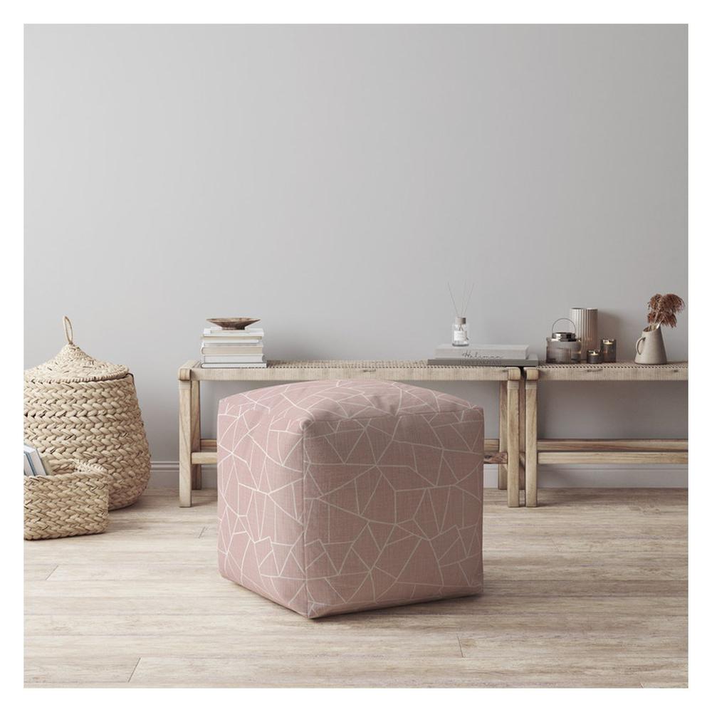 17" Pink Canvas Geometric Pouf Cover. Picture 4
