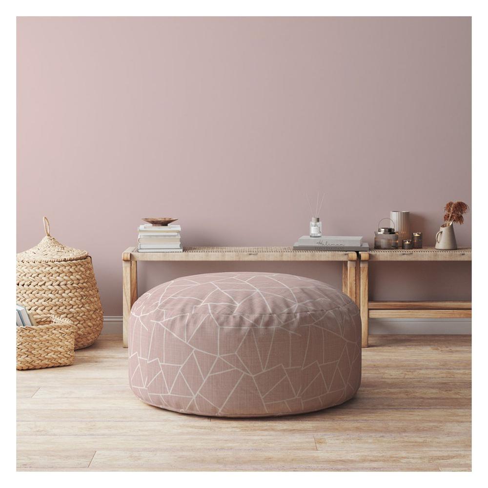 24" Pink Canvas Round Geometric Pouf Cover. Picture 4