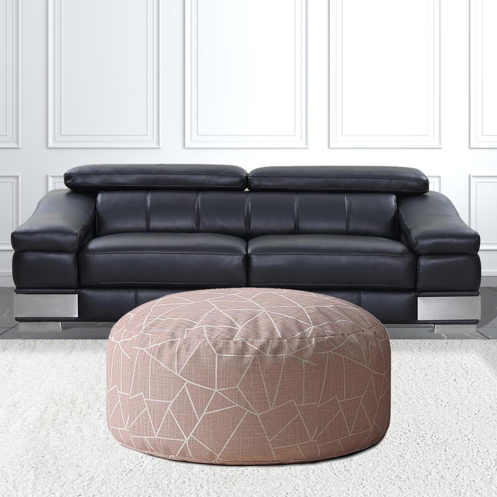24" Pink Canvas Round Geometric Pouf Cover. Picture 2
