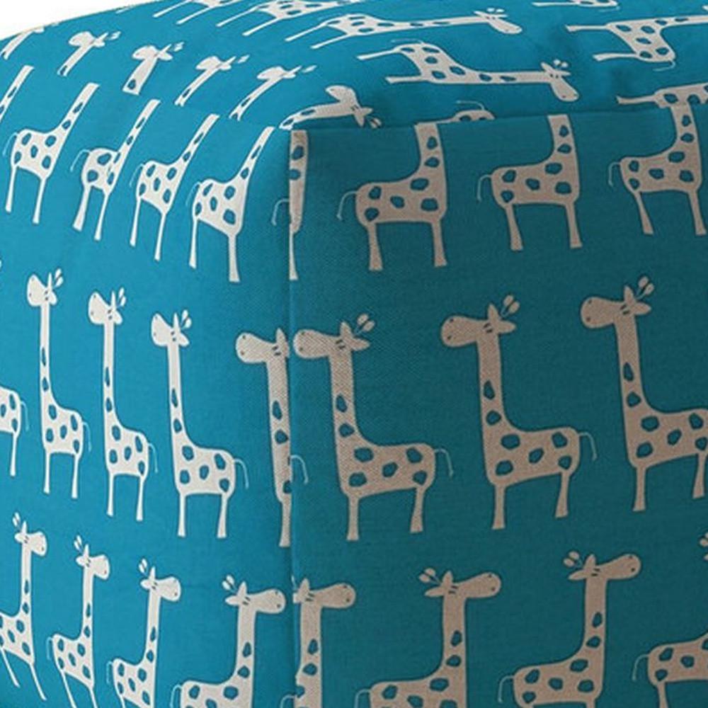 17" Blue And White Cotton Giraffe Pouf Cover. Picture 3