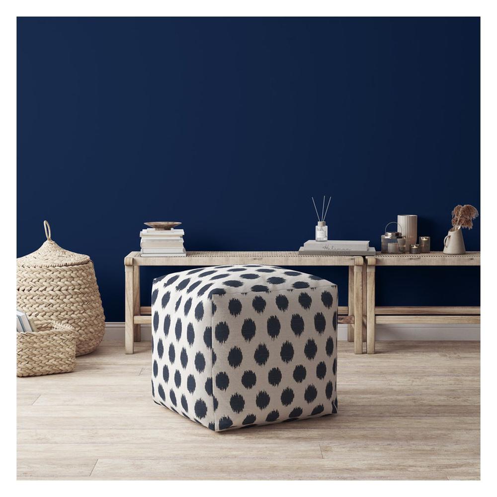 17" Blue And White Canvas Polka Dots Pouf Cover. Picture 4