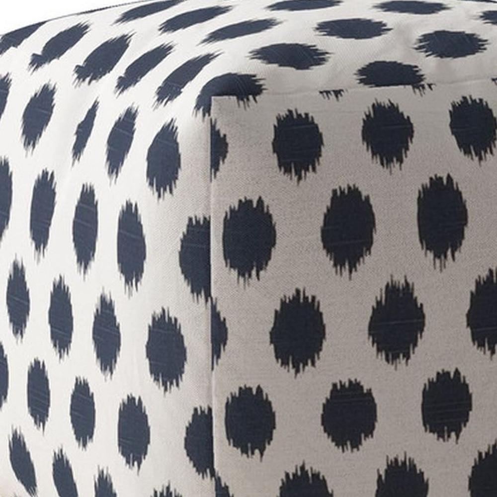 17" Blue And White Canvas Polka Dots Pouf Cover. Picture 3