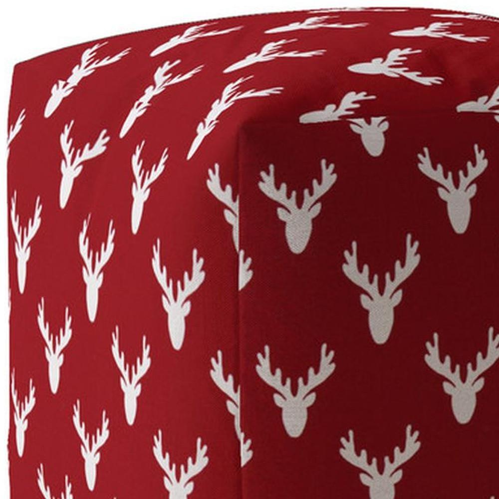 17" Red And White Cotton Stag Pouf Cover. Picture 3