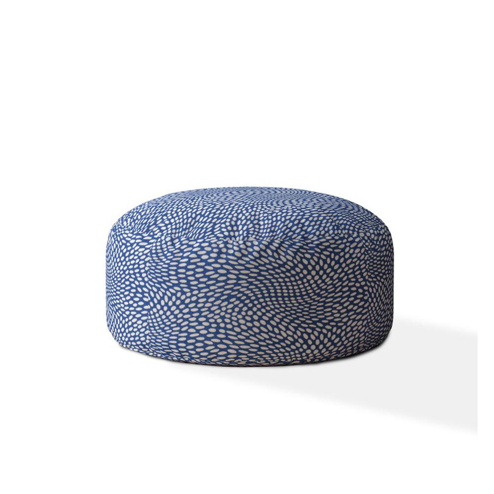 24" Blue And White Canvas Round Polka Dots Pouf Cover. Picture 1