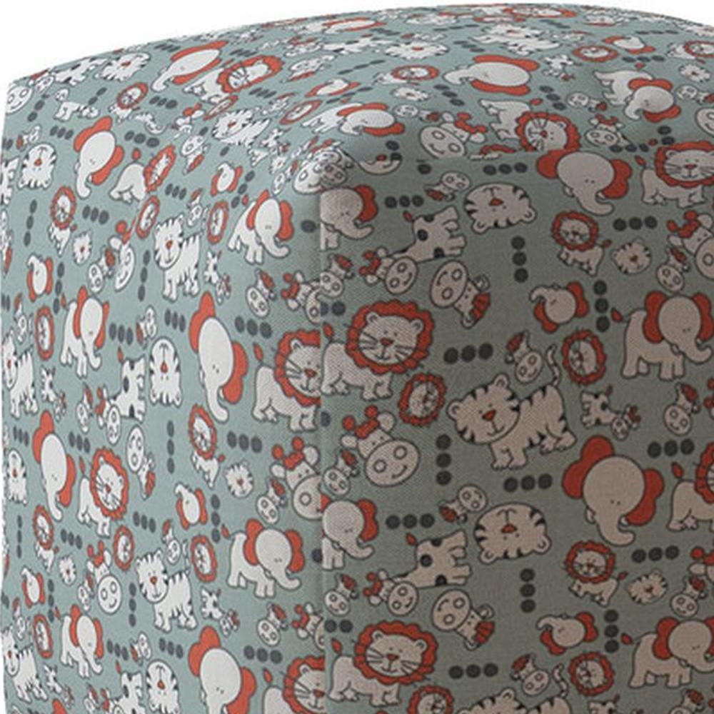 17" Gray And White Cotton Animal Print Pouf Cover. Picture 3