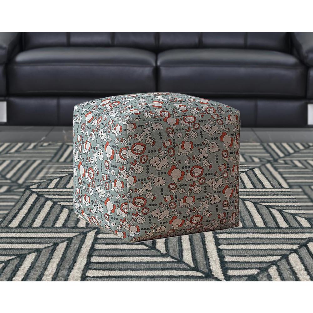 17" Gray And White Cotton Animal Print Pouf Cover. Picture 2
