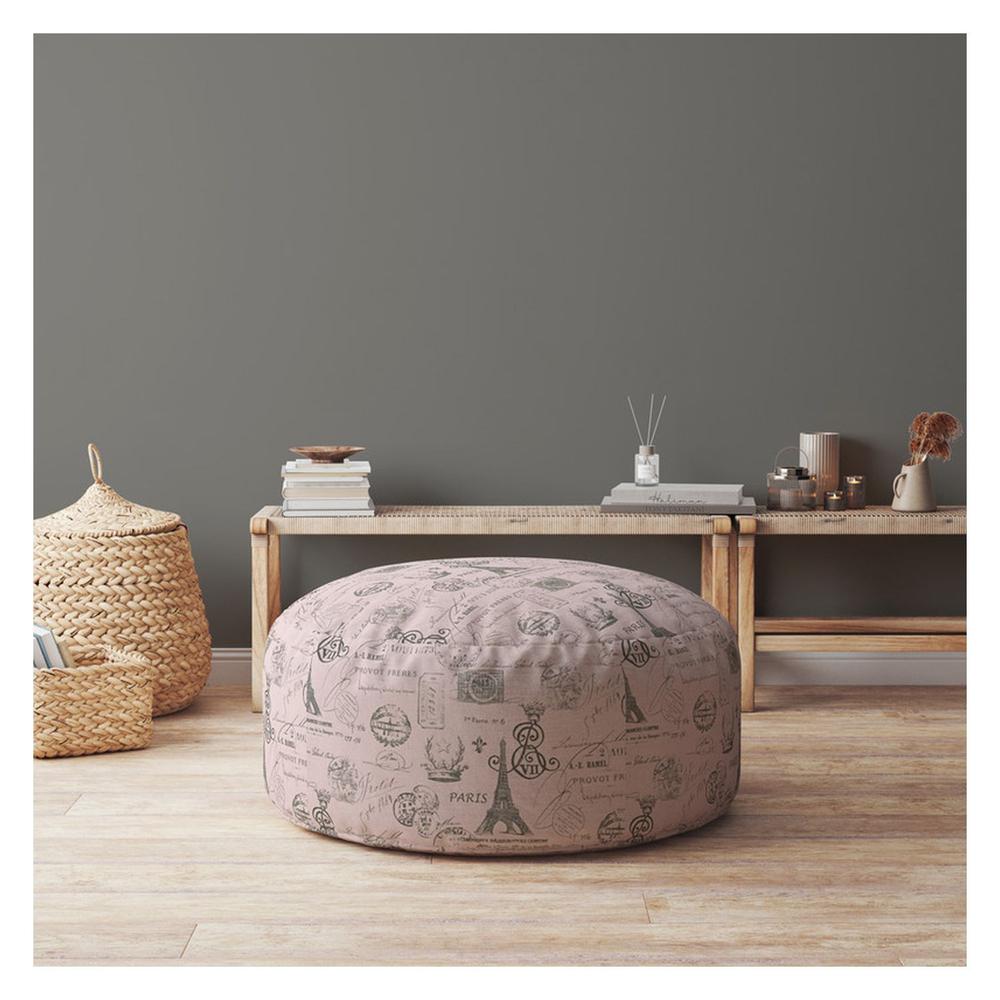 24" Pink Twill Round Paris Pouf Cover. Picture 4
