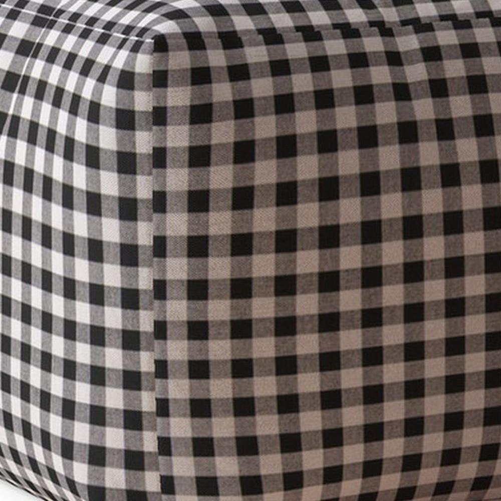 17" Black And Gray Cotton Gingham Pouf Cover. Picture 3