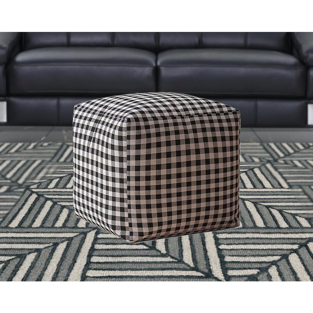 17" Black And Gray Cotton Gingham Pouf Cover. Picture 2