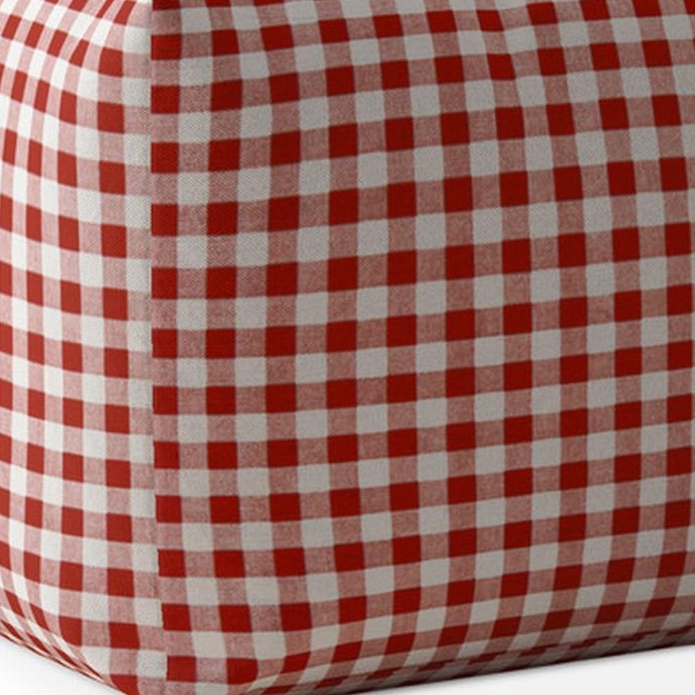 17" Red And White Cotton Gingham Pouf Cover. Picture 3