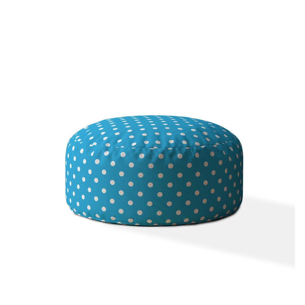 24" Blue And White Cotton Round Polka Dots Pouf Cover. Picture 1