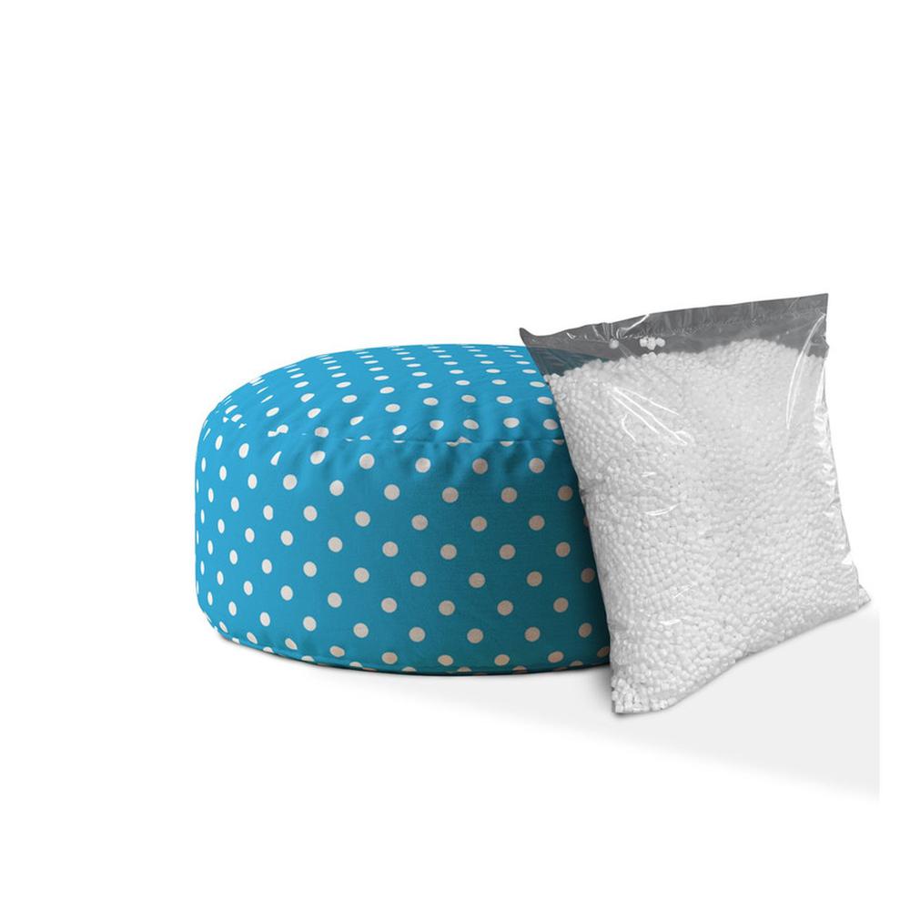 24" Blue And White Cotton Round Polka Dots Pouf Cover. Picture 2