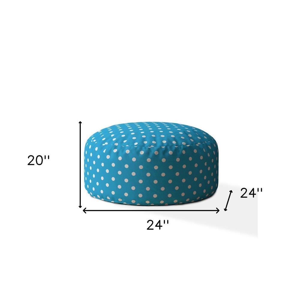 24" Blue And White Cotton Round Polka Dots Pouf Cover. Picture 5
