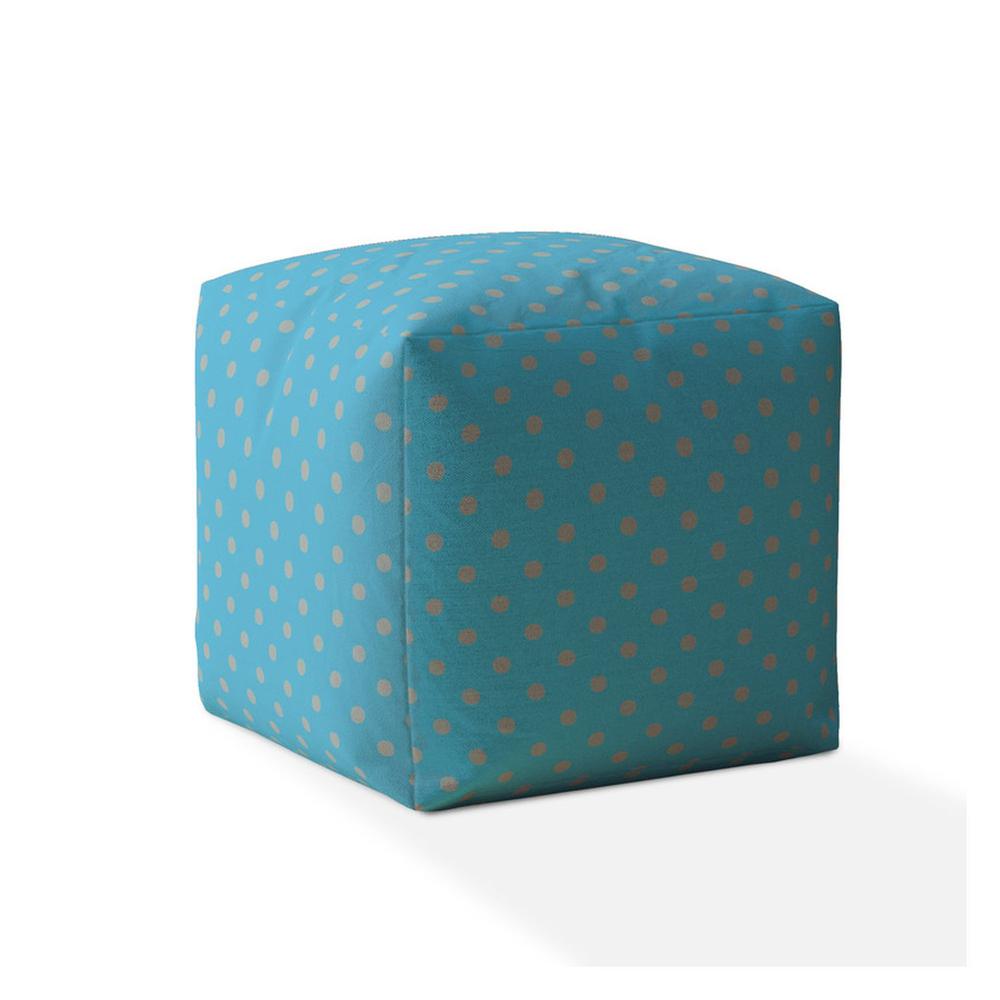 17" Blue And Gray Cotton Polka Dots Pouf Cover. Picture 1