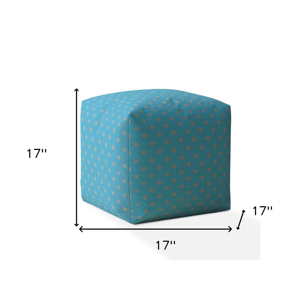 17" Blue And Gray Cotton Polka Dots Pouf Cover. Picture 5