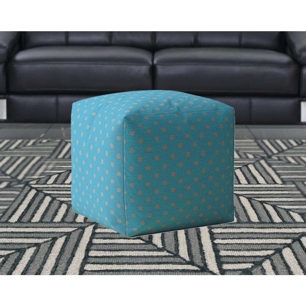 17" Blue And Gray Cotton Polka Dots Pouf Cover. Picture 2