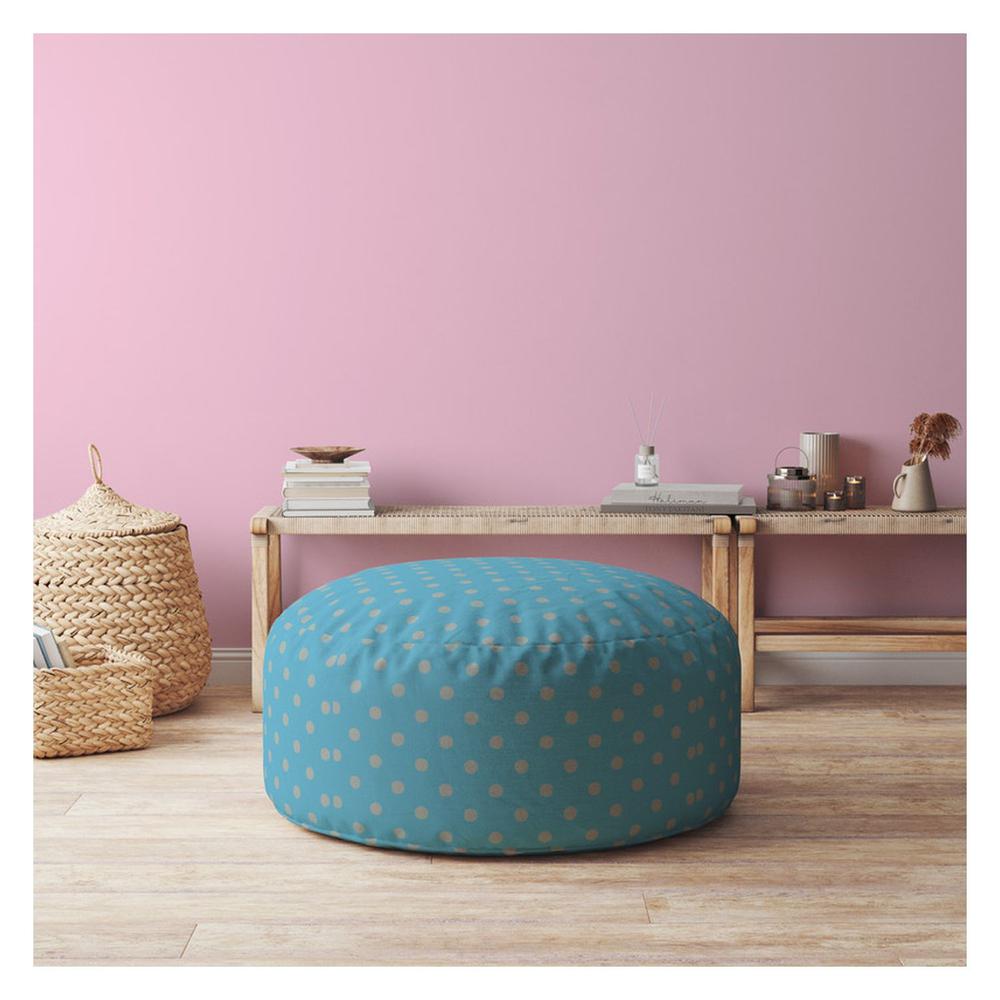 24" Blue And Gray Cotton Round Polka Dots Pouf Cover. Picture 4