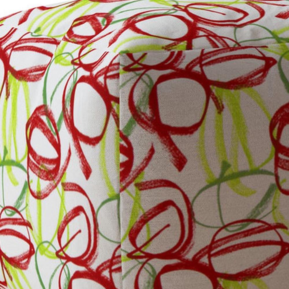 17" Green And White Cotton Abstract Pouf Cover. Picture 3