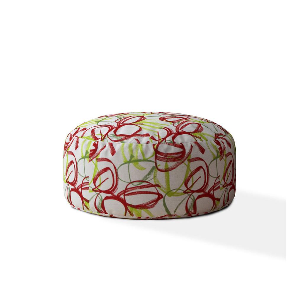 24" Green And White Cotton Round Abstract Pouf Cover. Picture 1