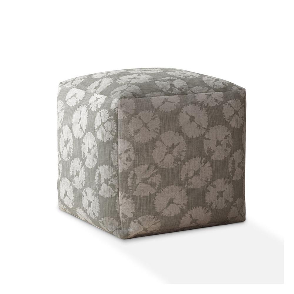 17" Gray Canvas Abstract Pouf Cover. Picture 1