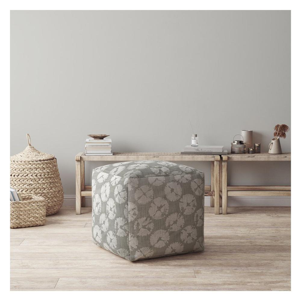 17" Gray Canvas Abstract Pouf Cover. Picture 4