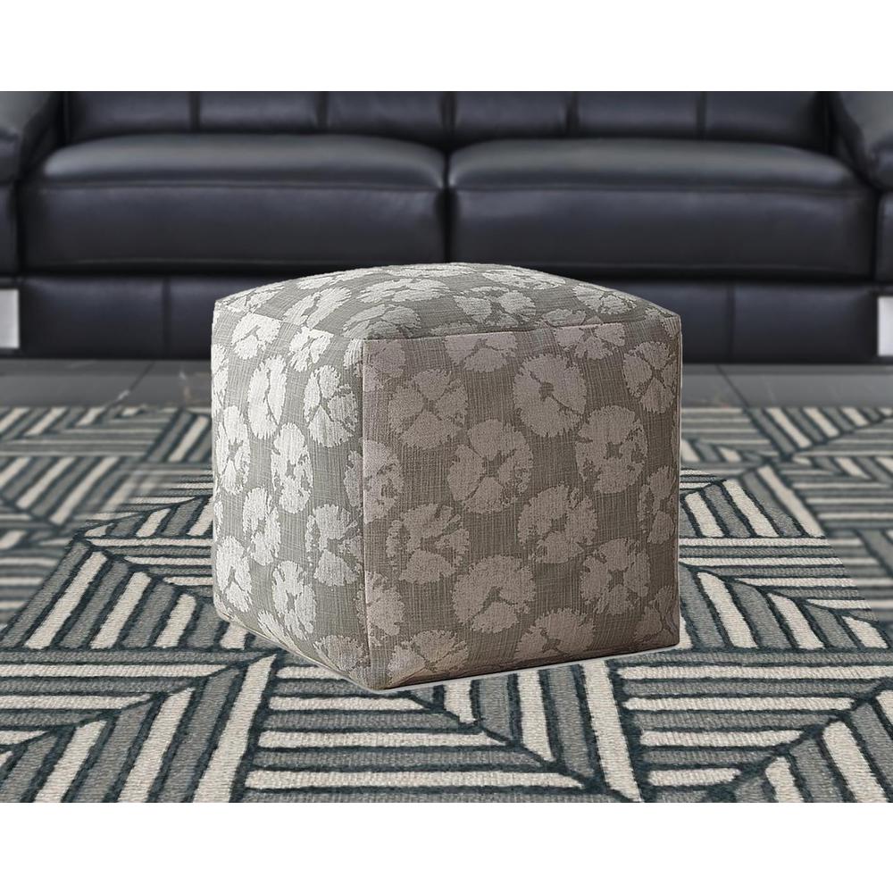 17" Gray Canvas Abstract Pouf Cover. Picture 2
