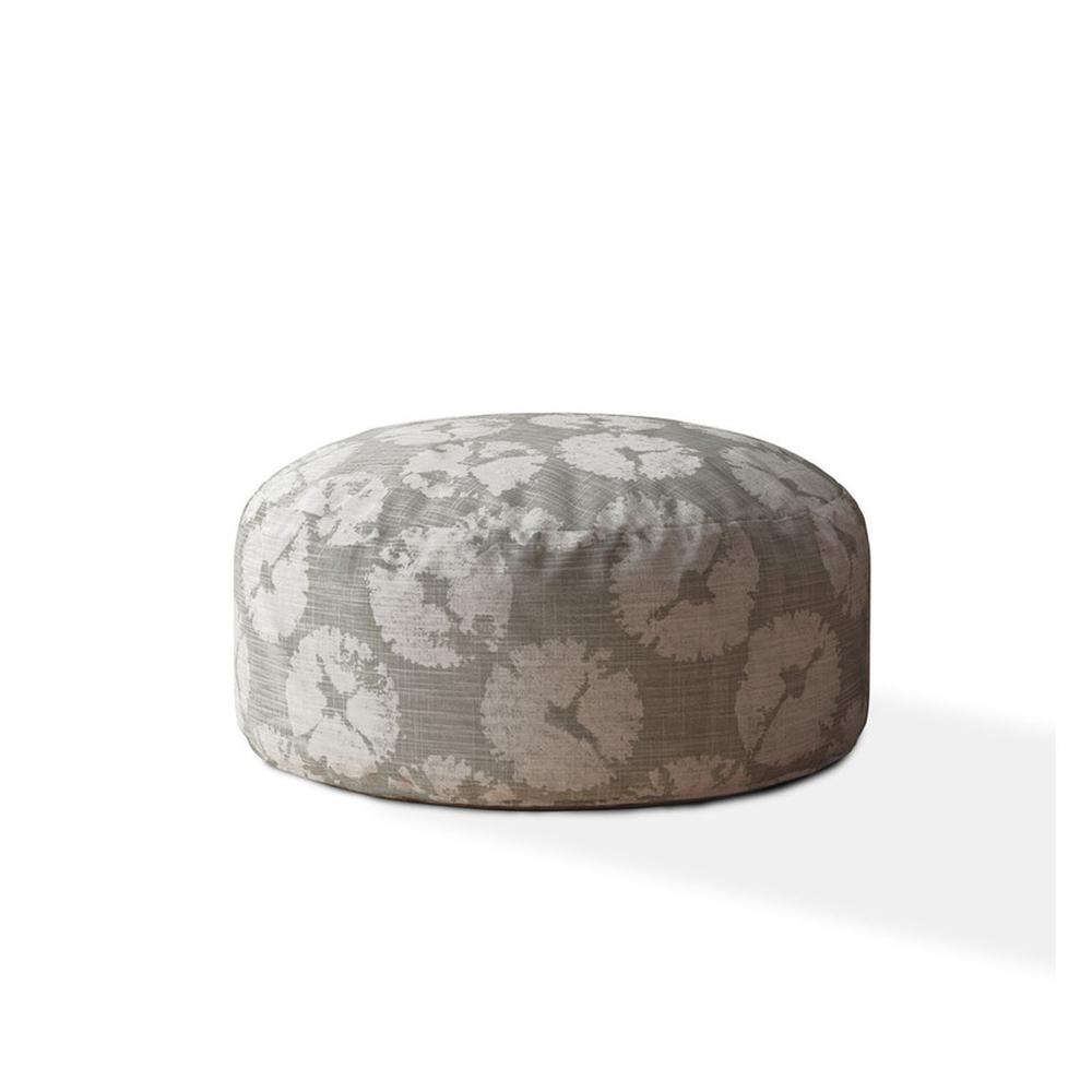 24" Gray Canvas Round Abstract Pouf Cover. Picture 1