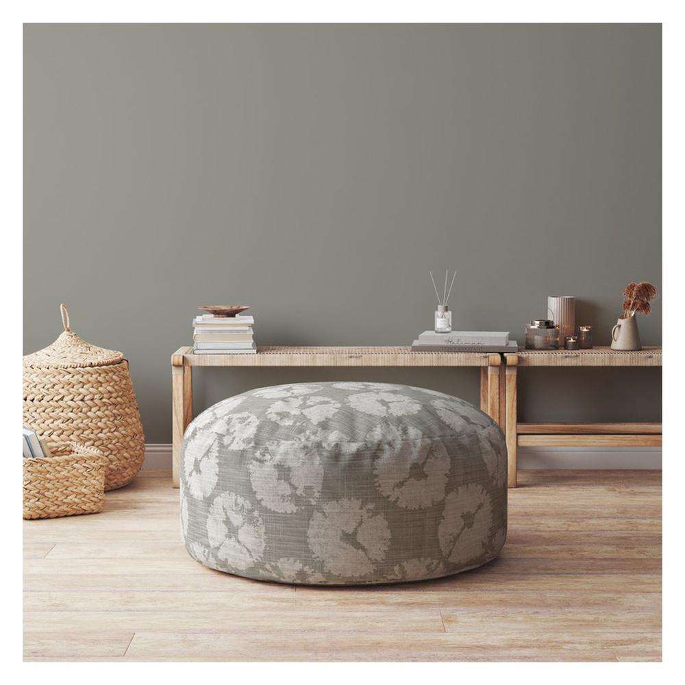 24" Gray Canvas Round Abstract Pouf Cover. Picture 4