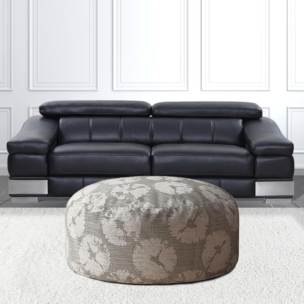 24" Gray Canvas Round Abstract Pouf Cover. Picture 2