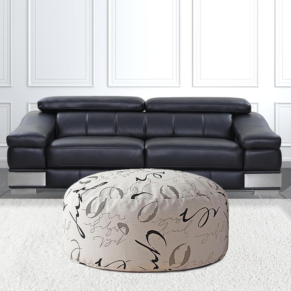 24" Black And Gray Polyester Round Abstract Pouf Cover. Picture 2