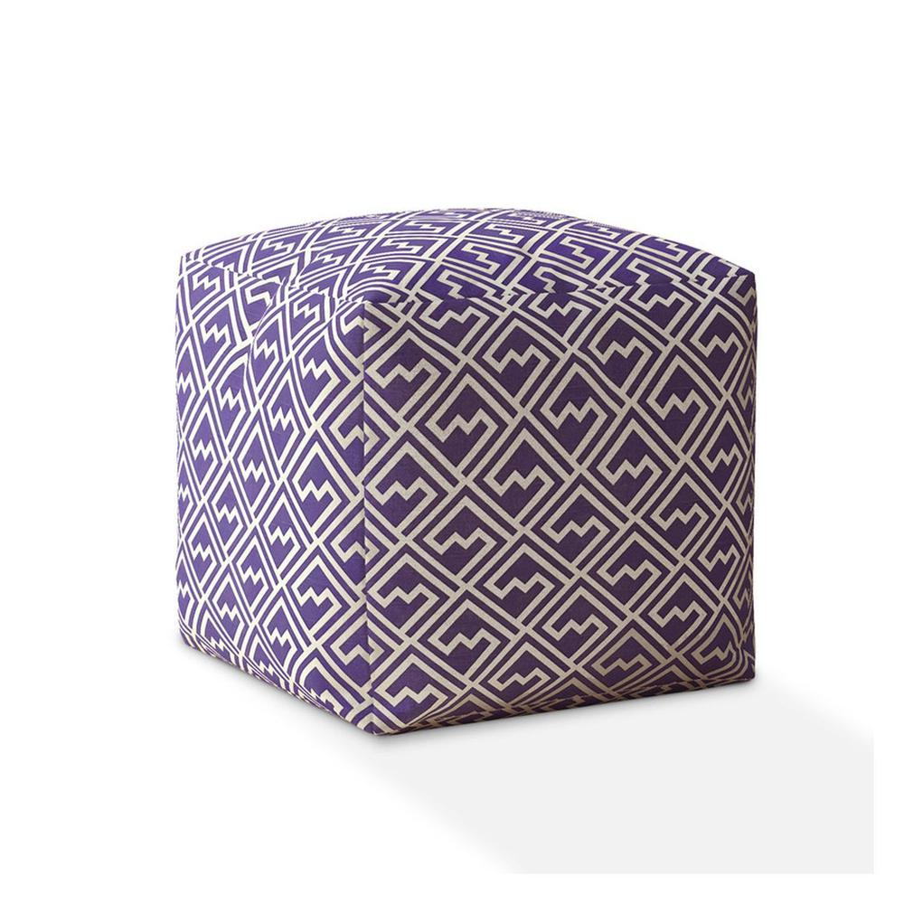 17" Purple And White Cotton Abstract Pouf Cover. Picture 1