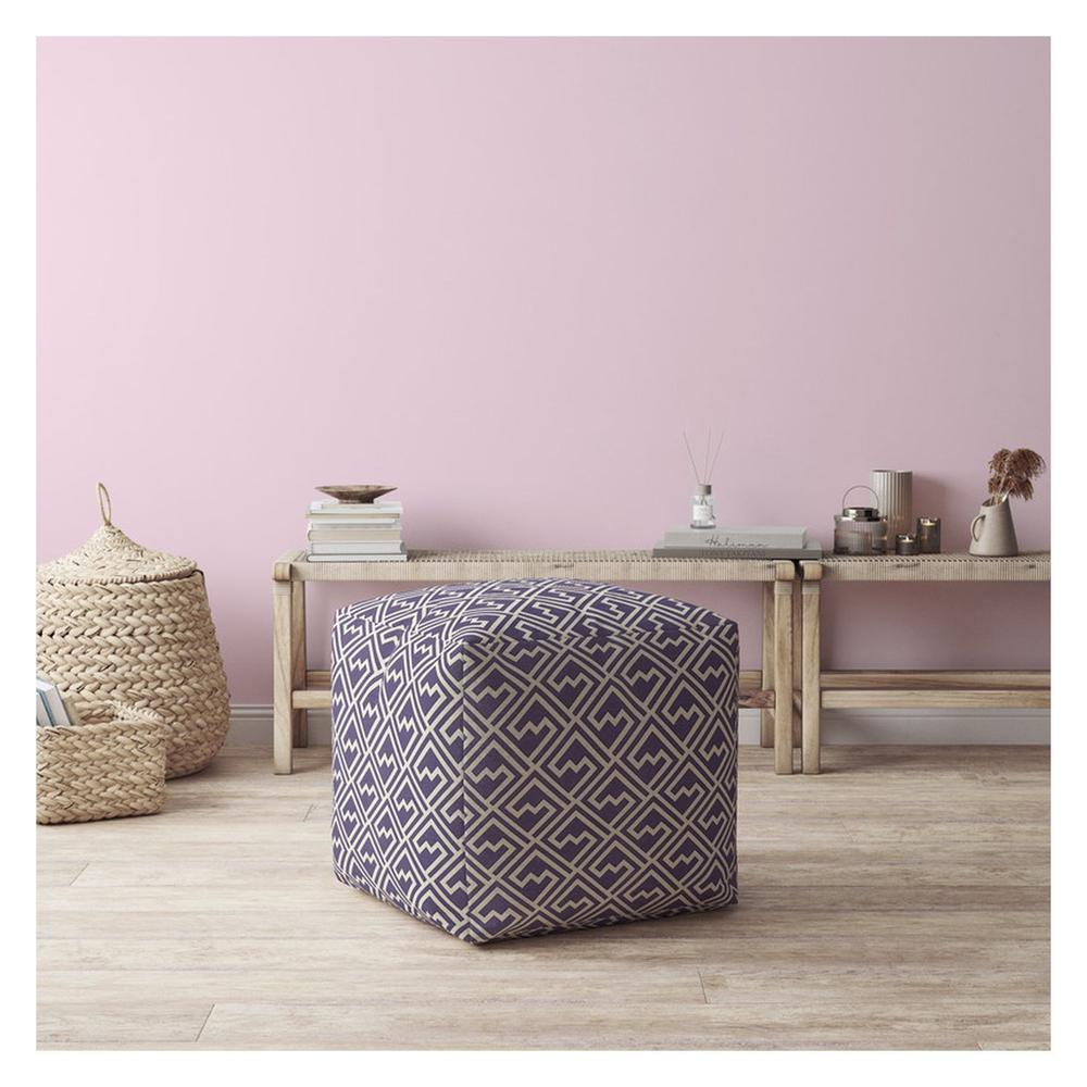 17" Purple And White Cotton Abstract Pouf Cover. Picture 4