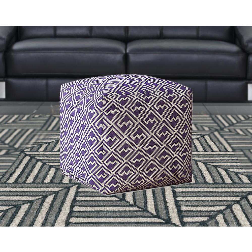 17" Purple And White Cotton Abstract Pouf Cover. Picture 2