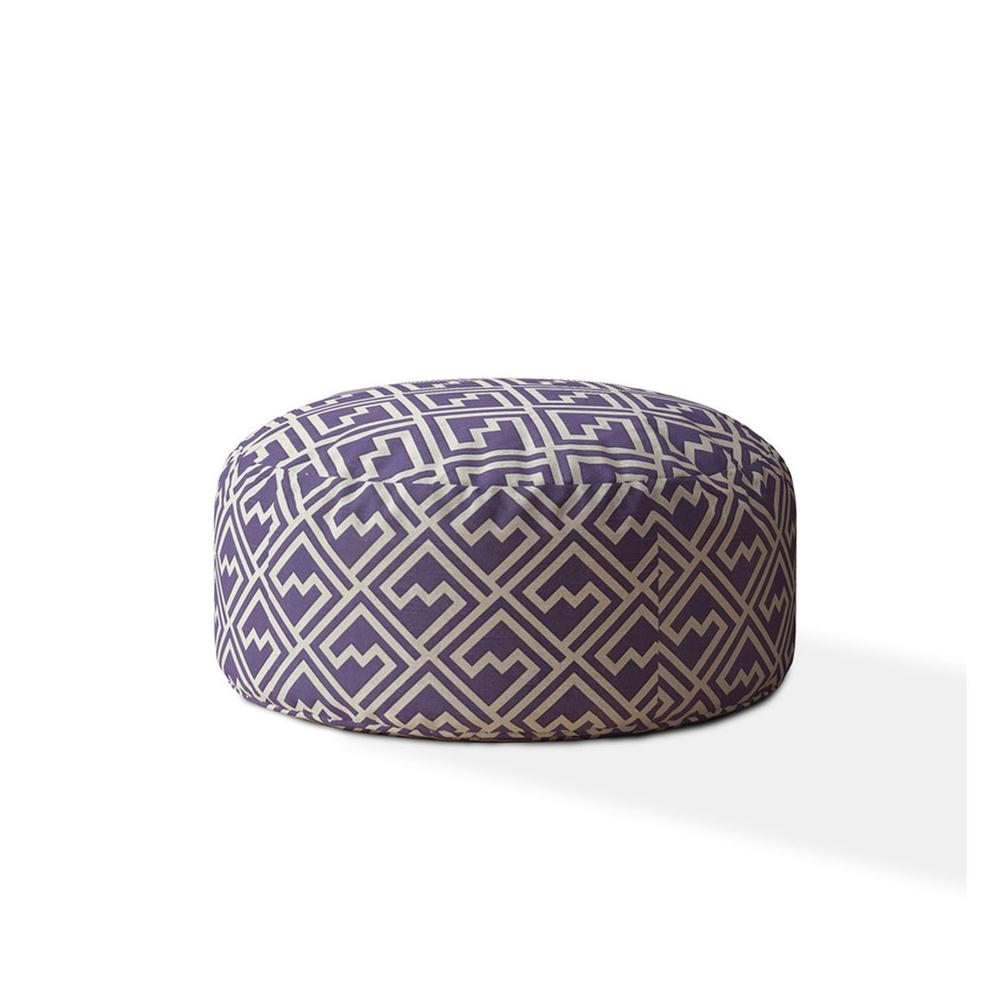 24" Purple And White Cotton Round Abstract Pouf Cover. Picture 1