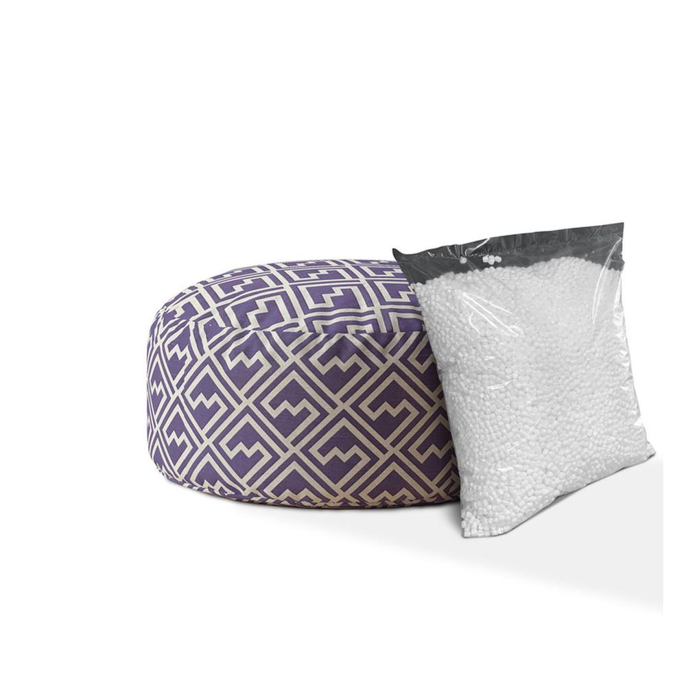 24" Purple And White Cotton Round Abstract Pouf Cover. Picture 2