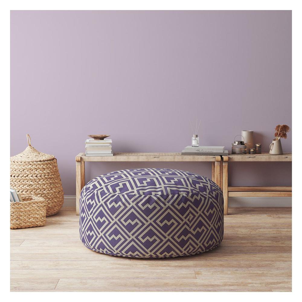 24" Purple And White Cotton Round Abstract Pouf Cover. Picture 4