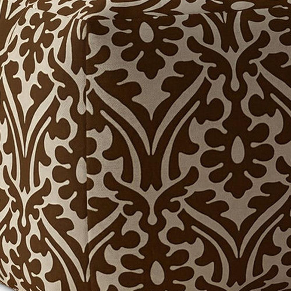 17" Brown Cotton Damask Pouf Cover. Picture 3