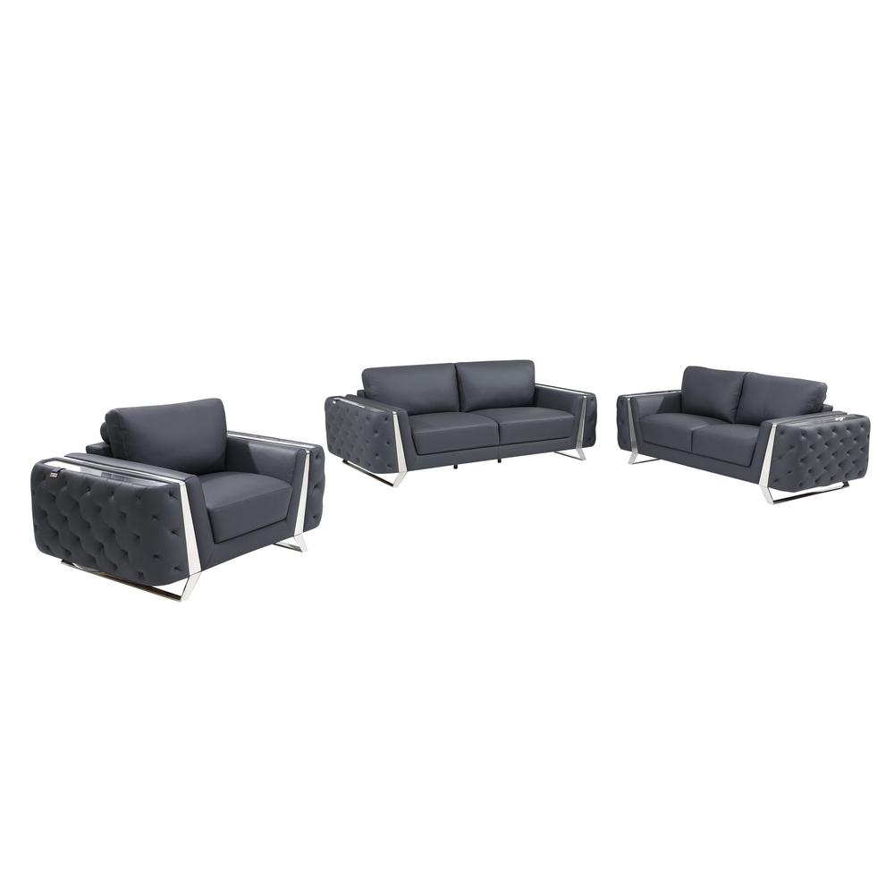 Three Piece Indoor Dark Gray Italian Leather Six Person Seating Set. Picture 1