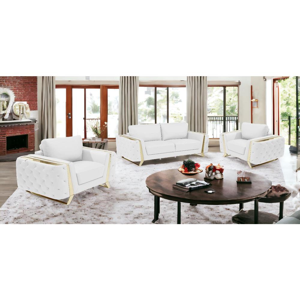 Three Piece Indoor White Italian Leather Six Person Seating Set. Picture 2