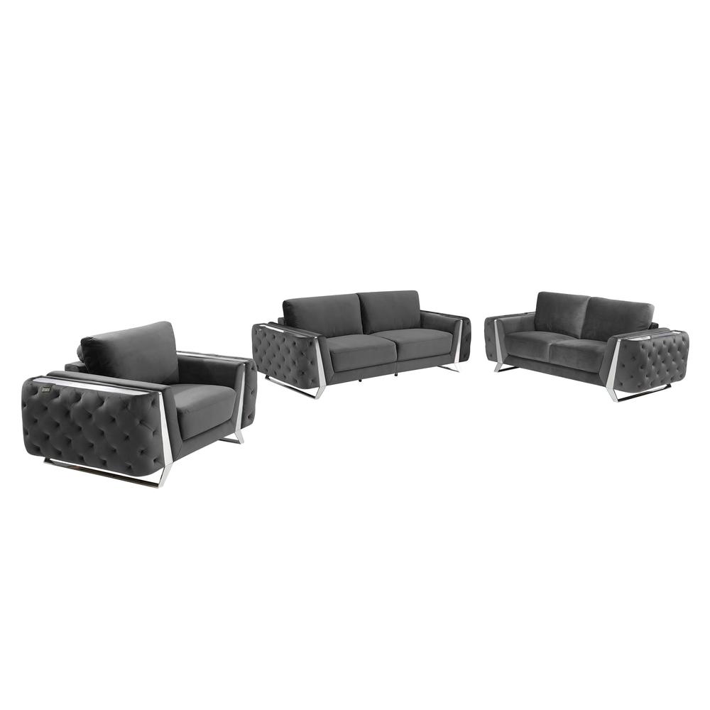 Three Piece Indoor Dark Gray Velvet Six Person Seating Set. Picture 1