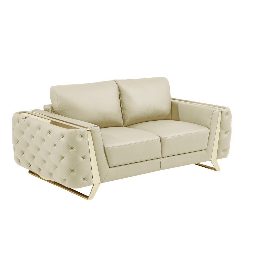 72" Beige And Gold Genuine Leather Love Seat. Picture 3