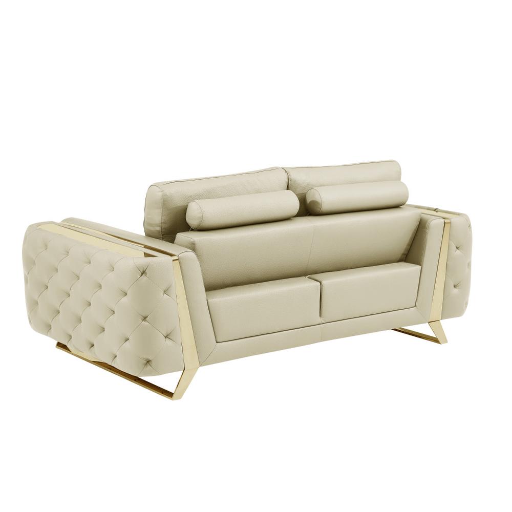 72" Beige And Gold Genuine Leather Love Seat. Picture 4