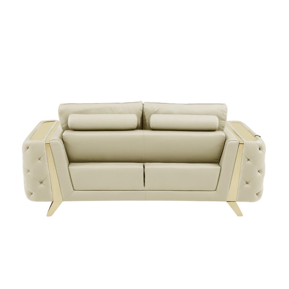 72" Beige And Gold Genuine Leather Love Seat. Picture 5