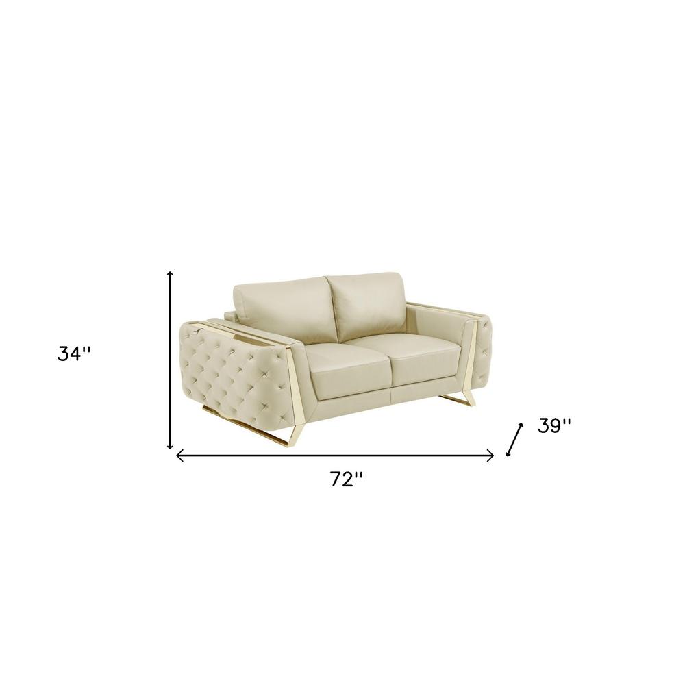 72" Beige And Gold Genuine Leather Love Seat. Picture 9